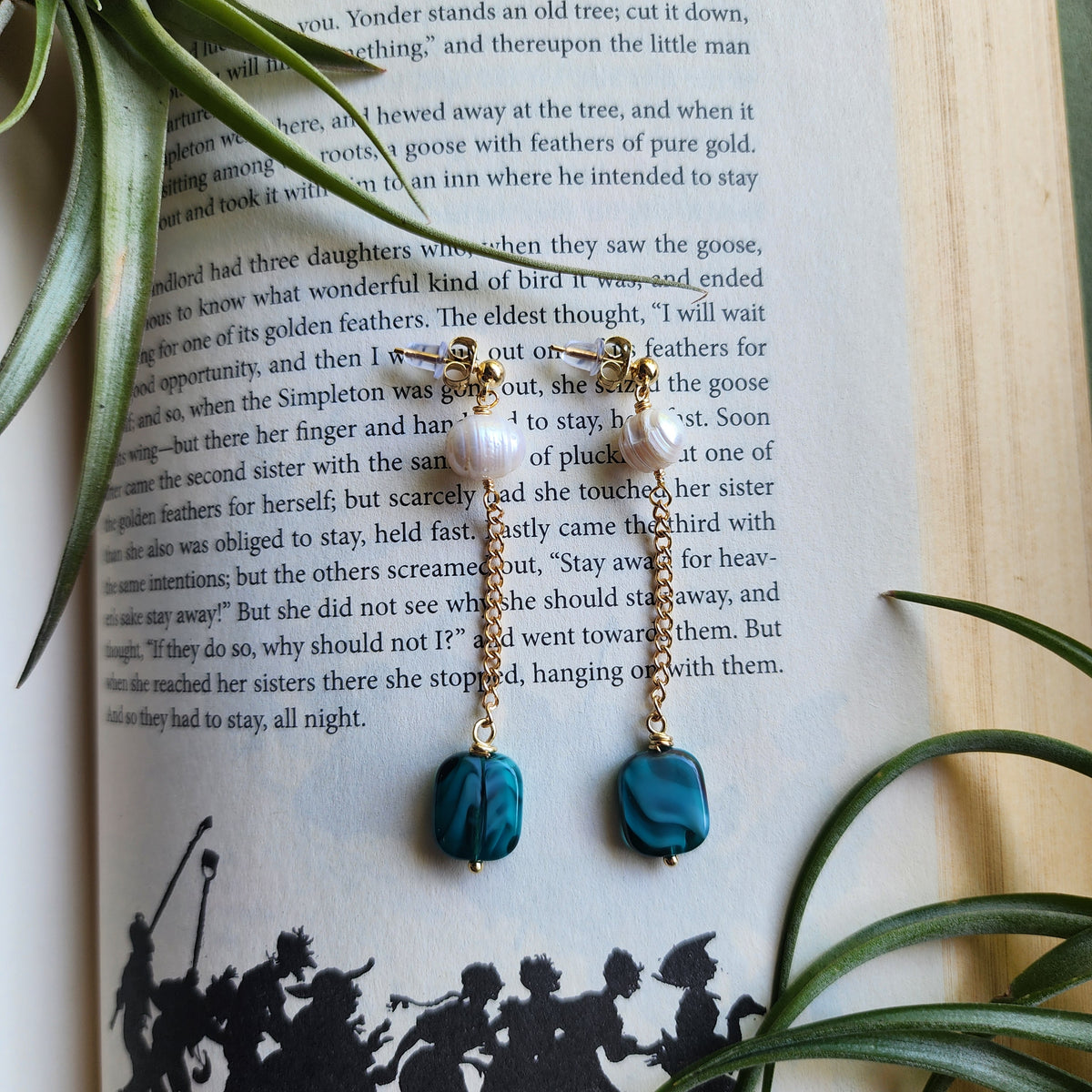Pearl and Blue Glass: Earrings