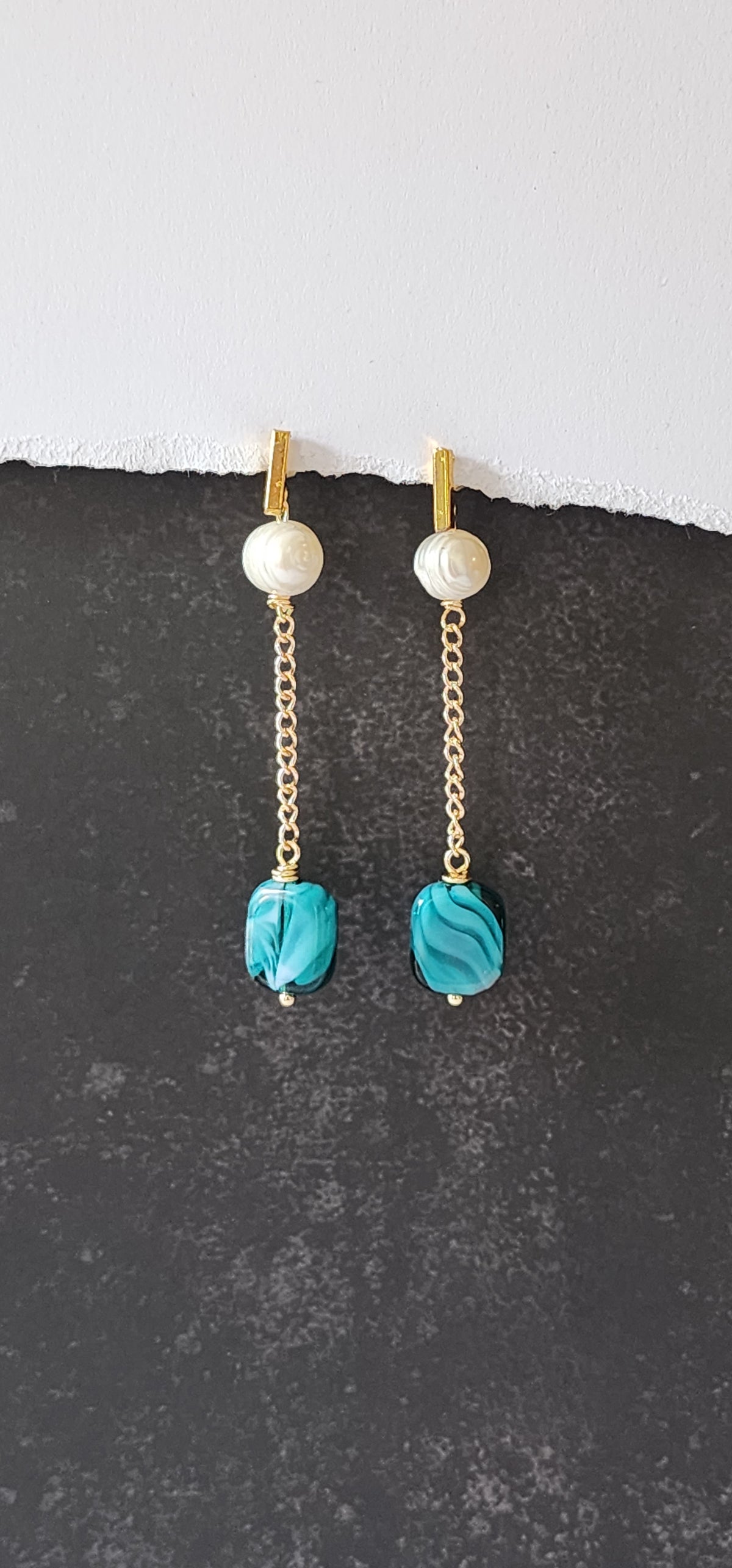 Pearl and Blue Glass: Earrings
