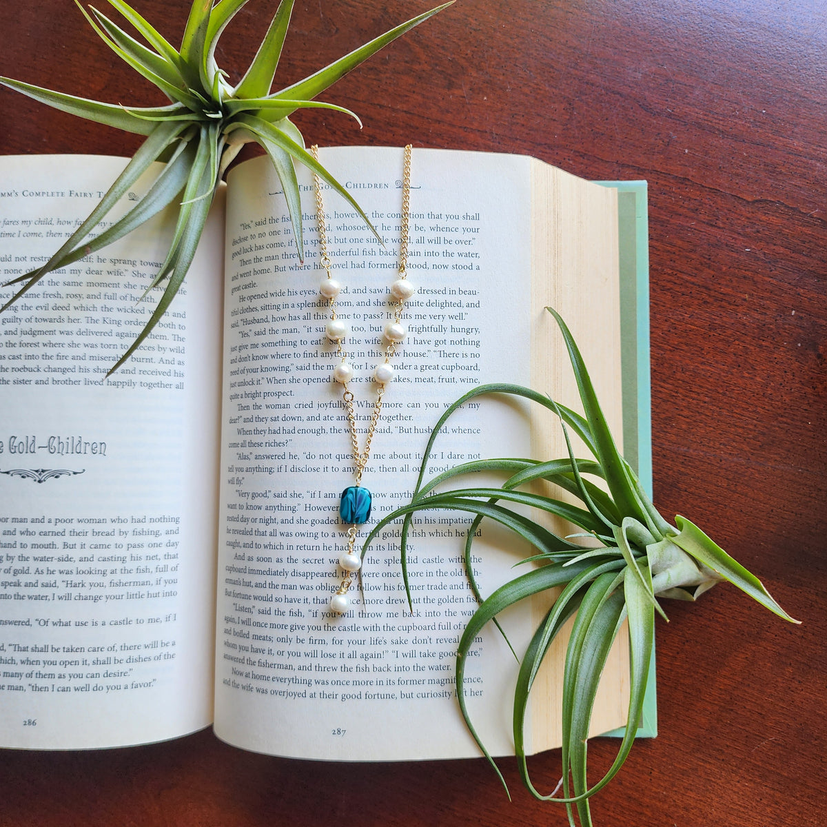 Pearl and Blue Glass Necklace
