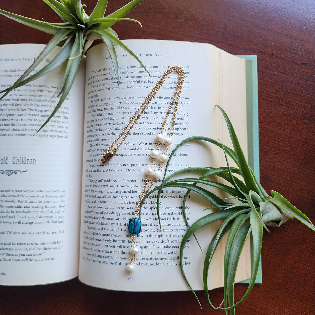 Pearl and Blue Glass Necklace